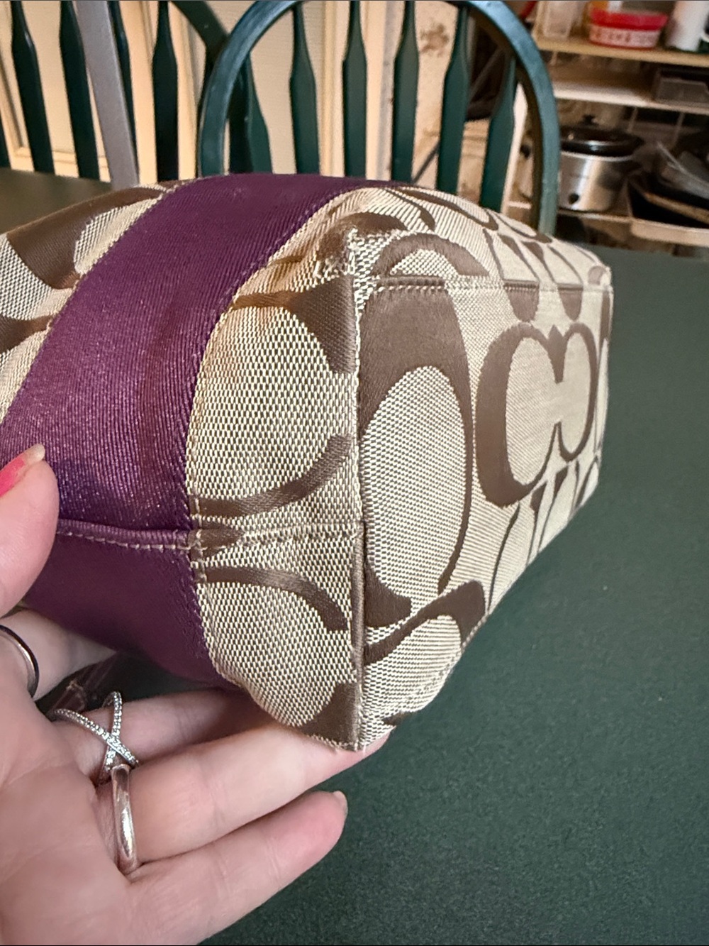 Coach Beige Signature Canvas Tote with Purple Trim - Picture 6 of 12